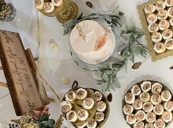 Delightful hors d'oeuvres on a round table at a wedding.